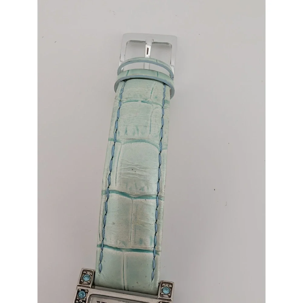 Vernier Tank Watch Women‎ 21mm Case Blue Pave Leather Band- New Battery